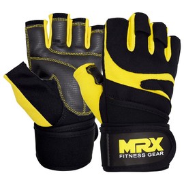 MRX Weight Lifting Gloves Gym Workout Training Bodybuilding Wrist Strap - Color: Yellow, Size: M