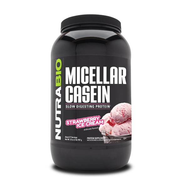 NutraBio NutraBio Micellar Casein Protein Powder-Casein Protein Powder Strawberry- Slow