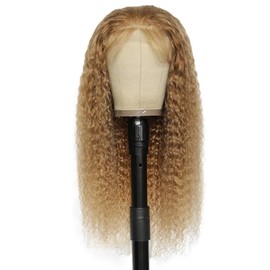 Lakaisa Deep Wave Human Hair Wig Lace Front Wig Real Hair Women's Natural Brazilian Remy Hair #27 Blonde Colour 4 x 1 HD Lace 180% Density Bleached Knots with Baby Hair 28 Inches / 71 cm