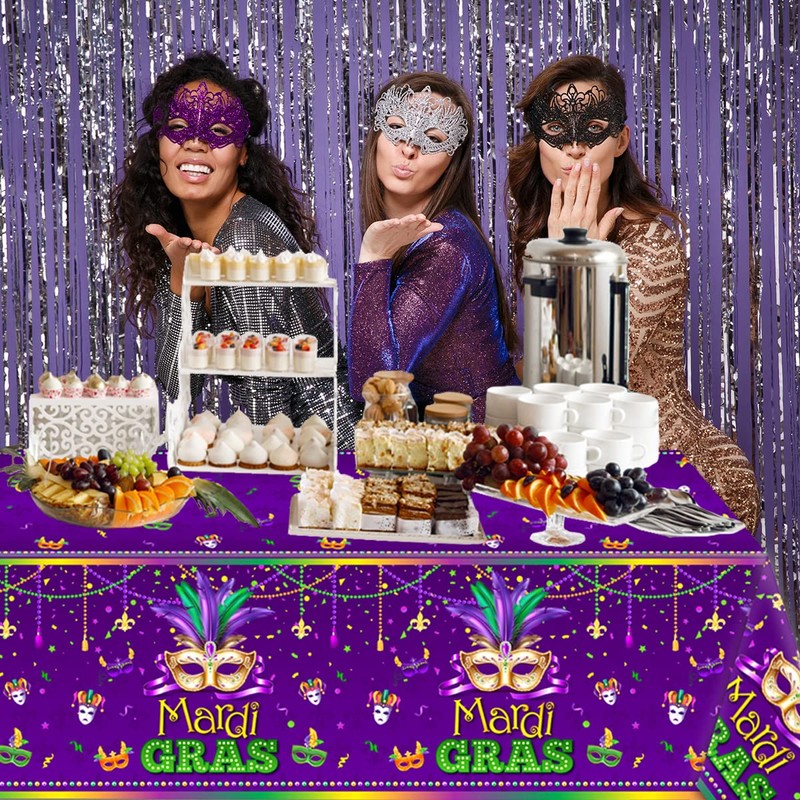 CMUSKO 3Pcs Mardi Gras tablecloths-Masquerade Mask Party Supplies Mardi Gras