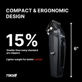 TOKOYA Shogun Professional Hair Clippers – Black Titanium DLC Blade, 7500 RPM Brushless Motor, Adjustable 5-Click Lever, LED Display, USB-C Charging, Cordless Barber Clippers with Guards & Dock