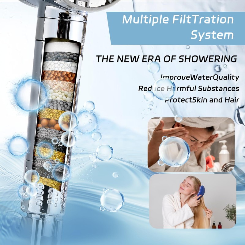 10-Function High Pressure Handheld Shower Head with Filter Built-in Pause