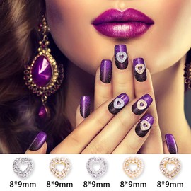 WOKOTO 20 Pcs 3D Heart Nail Charms Gold and Silver Nail Heart Charms for Nail Art Jewels Valentines Day Nail Rhinestones and Heart Charms for Nails Heart Nail Art Gems 3D Heart Rhinestones for Nails