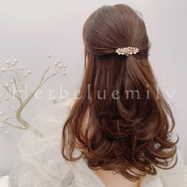 Herbeluemily HM-0113-R03-F Barrette, Pearl, Bijou Stone, Metal Fittings, Hair Clip, Stylish, Adult, Elegant, F, Cherry