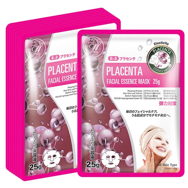 MITOMO MT512-E-3 Placenta Elastic Sheet Mask, 10 Pieces, 10 Pieces, Beauty Serum, Mask Pack, Made in Japan