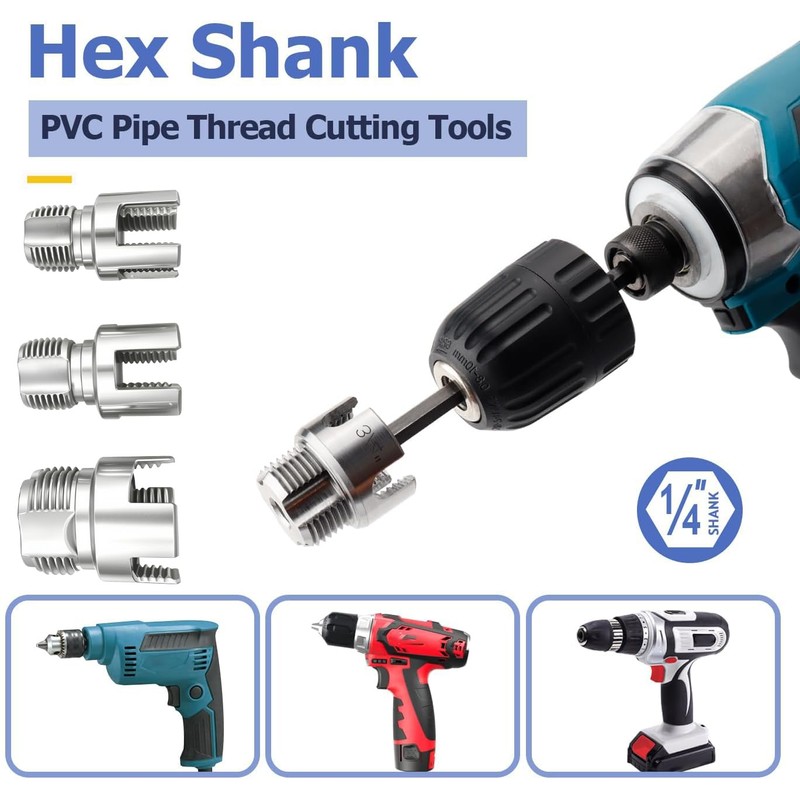 PVC Pipe Threader 7PCS Kit with Step Drill Bit, 1/2"