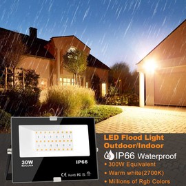 MELPO 30W Led Flood Light Outdoor 300W Equivalent, Color Changing RGB Lights with Remote, 120 RGB Colors, Warm White 2700K, Timing, Custom Mode, Uplight Landscape lights,IP66 US 3-Plug (4 Pack)