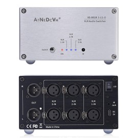 AtDcNeVh XLR 3 in 1 Out Audio Switcher, 3-Way XLR Balanced Audio Switch Converter - XLR Speakers Amplifiers Audio Selector Box - with Remote Control