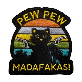 PEW PEW MADAFAKAS Katz Aufnäher Moral Patches Klett Stickerei Taktische Klettverschluss Für Kleidung Rucksack Baseballkappe Uniform Weste Hundegeschirr- Gelb Wort