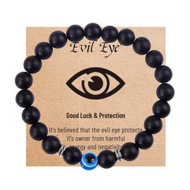 FFWTPY Evil Eye Bracelet for Women Men Evil Eye Natural Stone Bead Bracelet Volcanic Stone Tiger Eye Bracelet Gift for Family Friends Birthday Christmas Blessing Festival Gift, Stone