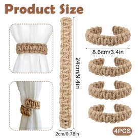 4-Piece Curtain Ties, Curtain Tie Backs Rope with Rustic Charm, Bohemian Style Curtain Tie Backs for Natural Light Control, 24x8 cm Dimensions
