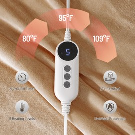 STHYTON Electric Heated Blanket Throw 50"x60" - Soft Cozy Flannel & Sherpa Fabric Dual-Sided, 9 Heat Settings & 2-10 Hours Auto Off, Warming Heated Throw for Home Office, Machine Washable, Brown