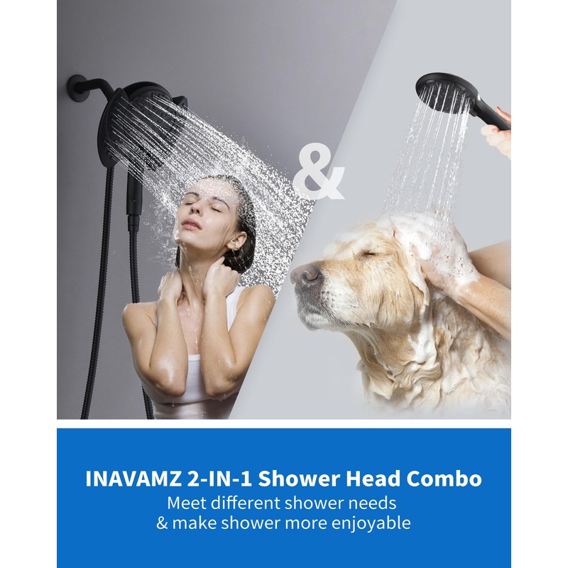 INAVAMZ 2-in-1 Shower Head with Handheld Combo: 2.5GPM Rainfall &