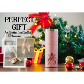 Onebttl Dance Recital Gifts for Girls, Teacher, Ballerina/Ballet Gifts - 20oz/590ml Double Wall Vacuum Insulated Stainless Steel Cup with Lid, Straw& Brush - Glitter Pink - Shoes