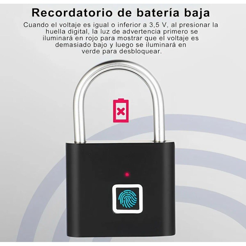 Candado Inteligente Bluetooth App Huella Digital Res Lluvia Color Negro