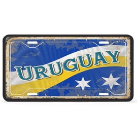 Mighun Auto Car Tag Uruguay Flag Car Front License Plate with Screws Caps Uruguay Gift Aluminum Metal Car License Plate Frame Rust-Proof Weather-Proof