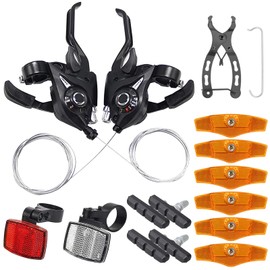 Zhixifan EF51-7 Fach Gangschaltung Schalthebel Bremshebel mit Bremskabel 3x7 Schalthebel Set mit Ganganzeige Fahrrad Bremsbeläge Fahrrad Reflektoren Vorne Hinten Set für Rennrad Citybike