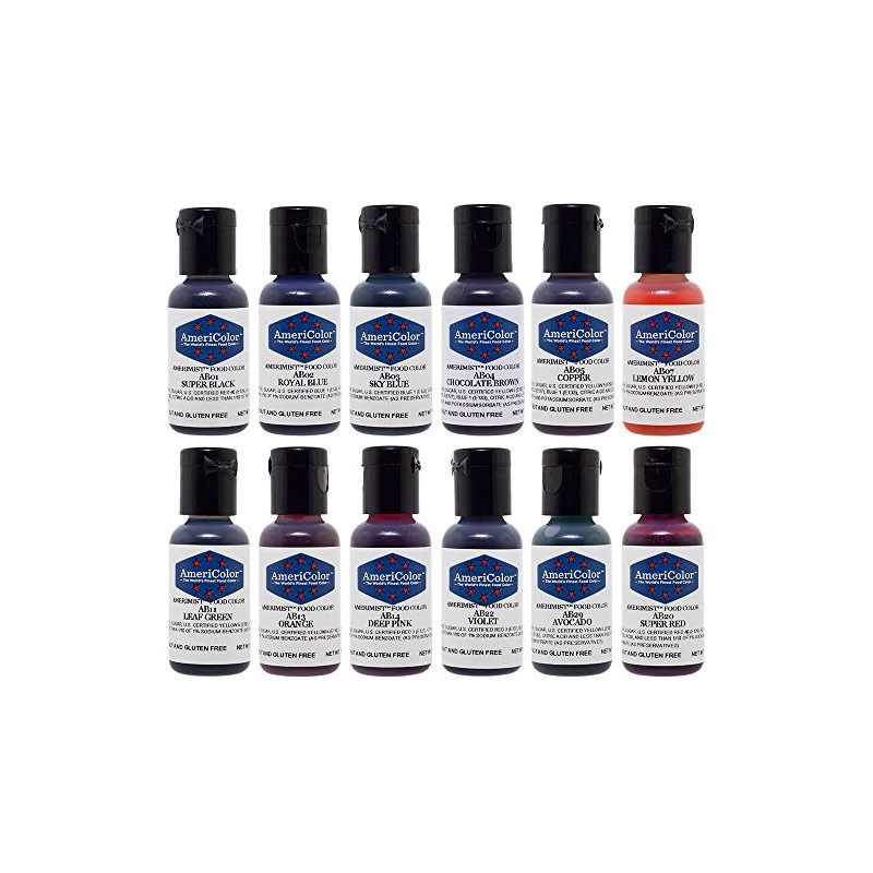 Food Coloring AmeriColor AmeriMist Airbrush Kit, 12 .65 Ounce Bottles
