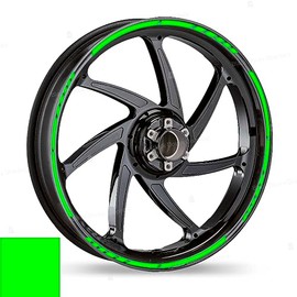 Fluorescent Wheel Rim Stickers Complete Set with Stripes for Front and Rear Wheel for 2 Wheels from 17 to 19 Inches (Neon Green)