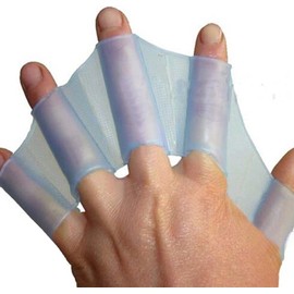 2 Pcs Blue Silicone Swim Gear Fins Hand Webbed Flippers Training Glove Fingers Hand Palm Webbed Flippers Training Gloves Water Swimming Aquatic Gloves Resistance