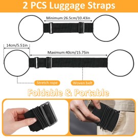 Luggage Strap Set, 2 Pieces Elastic Luggage Straps for Suitcases Attach Bags, Adjustable Fastening Belt for Travel Luggage, Versatile Portable Suitcase Accessories for Travel Bags (Black)