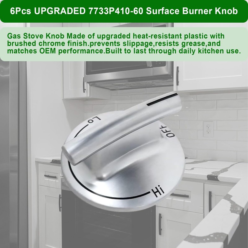 WUVYFWN 6Pcs Upgraded 7733P410-60 Surface Burner Knob,Gas Stove knobs Replacement