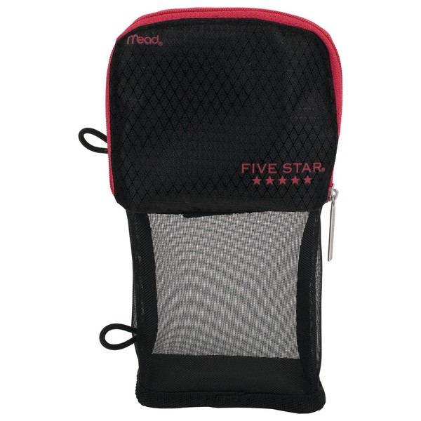 Five Star Pencil Pouch, Pen Case, Fits 3 Ring Binder, Stand 'N Store, Black/Red (50516CE8)