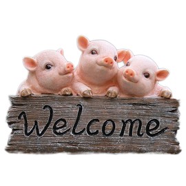 Primst Pig Welcome Sign Garden Statue Decor, Resin Welcome Sign Garden Sculptures for Garden Statues in Courtyard Decoration and Yard Lawn Patio Decoration