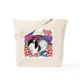CafePress JAPANESE CHIN DOG GARDEN FLOWERS Tote Bag Reusable Natural Beige Canvas Shopping Bag