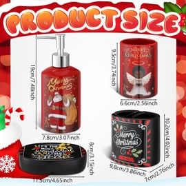 Teenyyou Christmas Black Santa Bathroom Accessories Set of 4, Black Santa Xmas Bathroom Decor Include Black Santa Soap Dispenser Angel Tumbler Holly Berry Toothbrush Holder & Soap Holder(Black Santa)