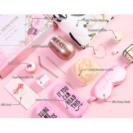 Birthday Gifts for Mom - Mother Gifts from Daughter Son Husband, 11Pcs Relaxing Spa Gift Basket Set, Care Package Get Well Soon Gifts Basket, Flower Blanket Tumbler Unique Gift Ideas