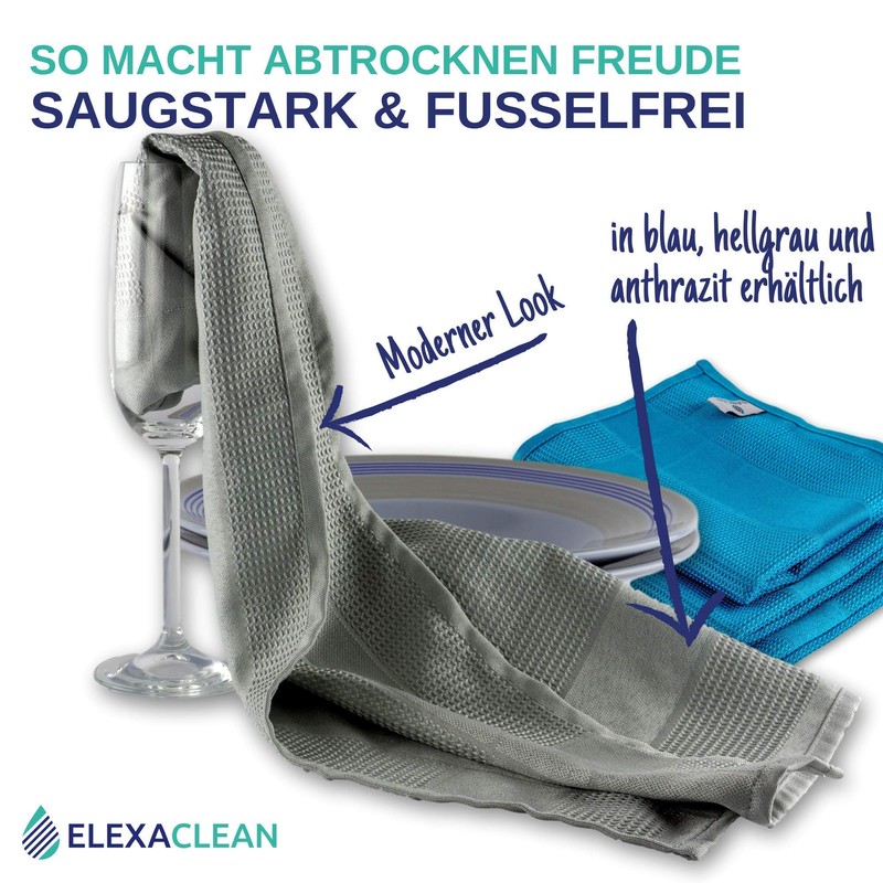 Elexaclean Microfibre Tea Towel Set - 68 x 42 cm