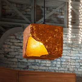 COMSDY Glam Pendant Light, Farmhouse Style Hanging Lighting 5.5inch Brown Square Ceiling Lights Fixture for Hallway Bar Garden Shop G9 Base