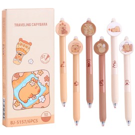Auzlya Capybara Erasable Ballpoint Pen Set, Cute Erasable Ballpoint Pen Capybara Pens (0.5 mm Blue) with Animal Head Ball at the End for Removal, for School, Office