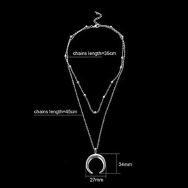 Yienate Bohemia Multilayer Necklace Trendy Crescent Moon Pendant Pearl Choker Chain Boho Jewellery for Women and Girls (Silver)
