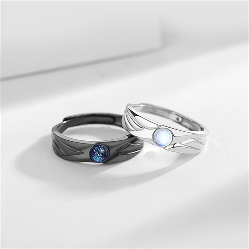 Moonstone Promise Matching Couple Rings for Him and Her Set