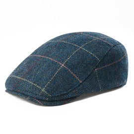 FEINION - Gorro plano de mezcla de lana para hombre, Tartán azul, Talla única