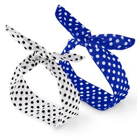 2 PCS Polka Dot Headband, Non Slip Wide Hair Band Thick Head Bands Bandana Sweatbands Headband 50s Accessories Hair Accessories for Women Gym Workout (White,Navy Blue)