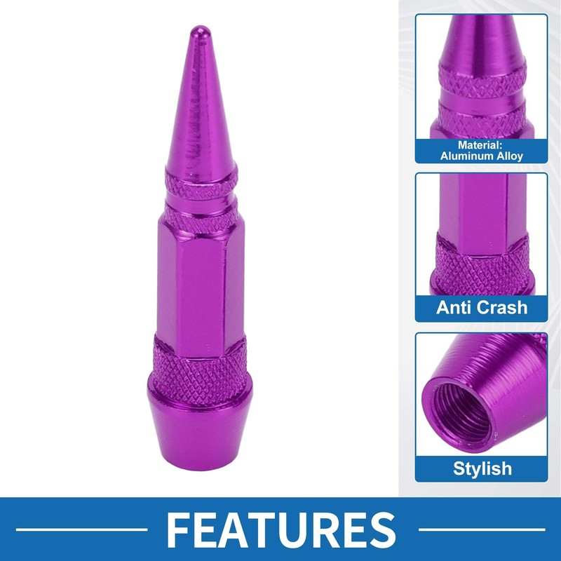 ABSOPRO Purple Aluminium Tire Valve Stem Cap, 13mm, 4 Pack,