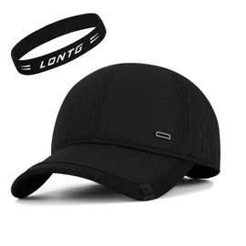 Men Warm Baseball Cap with Ear Flaps Peaked Cap Trapper Trooper Bomber Hat Cap Hunting Hat with Foldable Earflaps Earmuffs Fashion Diamond Baseball Hap Outdoor Sport Hat with Soft Fleece Lining Black