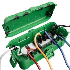 Flemoon Medium Outdoor Electrical Box (11.5x5.2x4 inch), IP54 Waterproof Extension Cord Cover w/ 6 Cable Entry Ports, Weatherproof Connection Box for Power Strip, Timer, Plug, Holiday Lights, Green