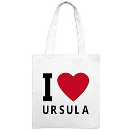 Jute Bag with Name Ursula - Motif I Love - Colour White - Fabric Bag, Jute Bag, Hipster Bag, White