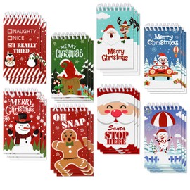 VEYLIN Small Christmas Coil Notepads,24 Pieces Xmas Pocket Coil Notebook For Christmas Party Kids Goodie Bag Favor Supplies