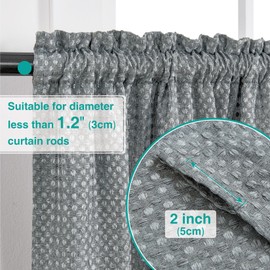 Home Queen Water Resistant Bathroom Window Curtains, Waffle Textured Half Tier Curtains for Kitchen, 28 W X 45 L Inches, Charcoal
