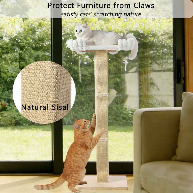 Cat Scratching Post with Large Window Perch, 47-Inch Tall Sisal