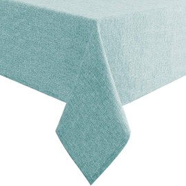 Hiasan Faux Linen Rectangle Tablecloth - Wrinkle Free, Washable Rust-Proof Rectangle Table Cloth for Kitchen Dining Room Holiday Table Cover for Party Dinner, Farmhouse, Aqua, 54 X 80 Inch