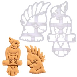BAKERLOGY Set of 2 Cockatoo Bird Cookie Cutters (Shapes: Cockatoo on Barsc and Cockatoo Head)