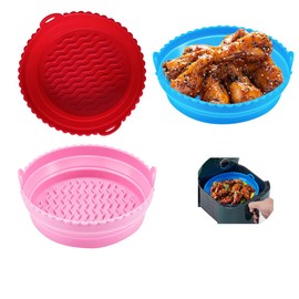 Air Fryer Silicone Pot 3 Pcs, 7.5 inch Reusable Air Fryer Silicone Basket, Food Safe for 3 to 5 Qt Air fryers Oven Accessories, Replacement of Parchment Paper Liners (3 pcs)