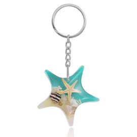 FM FM42 Turquoise Glow in the Dark Starfish Seashell Star Key Ring Keychain