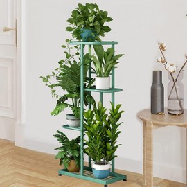 INGIORDAR Plant Stand 4 Tier 5 Potted Planter Rack Storage Organizer , Placed on The Balcony for Home - Color: Light Green